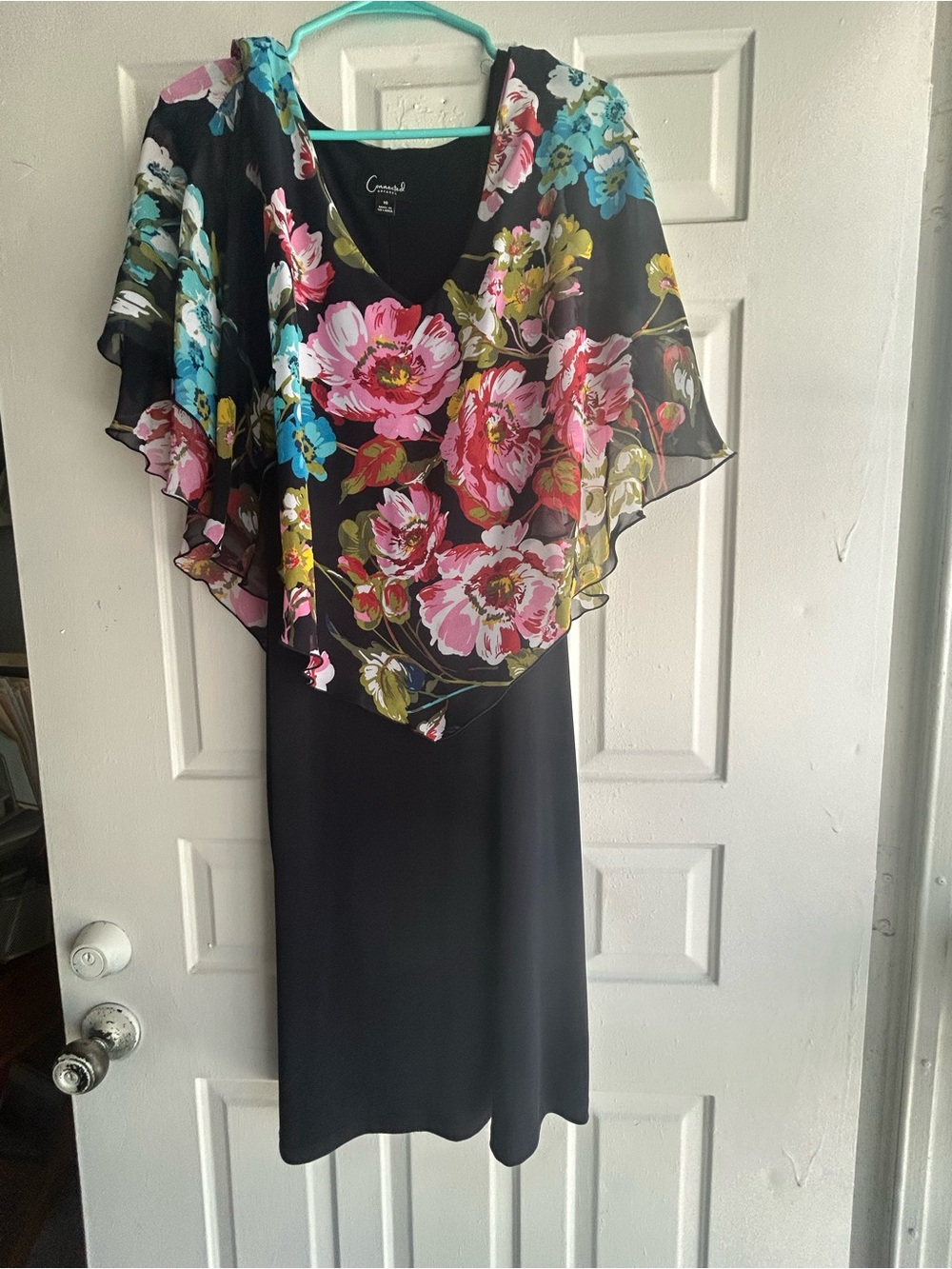 Connected Apparel Floral Overlay Sheath Dress Women's Size 10 Black Chiffon